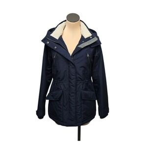 Abercrombie & Fitch Jacket Womens Small Navy Hooded Anorak Sherpa‎ Lined Winter